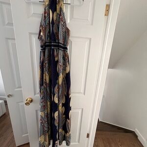 Ark & Co Navy and Gold Patterned Maxi Dress